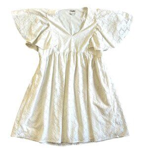 Arula Women's Sz 14/18 A White Eyelet babydoll Flutter Sleeve Mini Dress